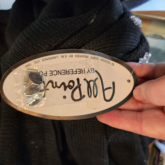 Vtg 1990s All Points Black Beaded Cardigan NWT, Silver Jeweled Ramie Cotton Knit - Picture 5 of 7